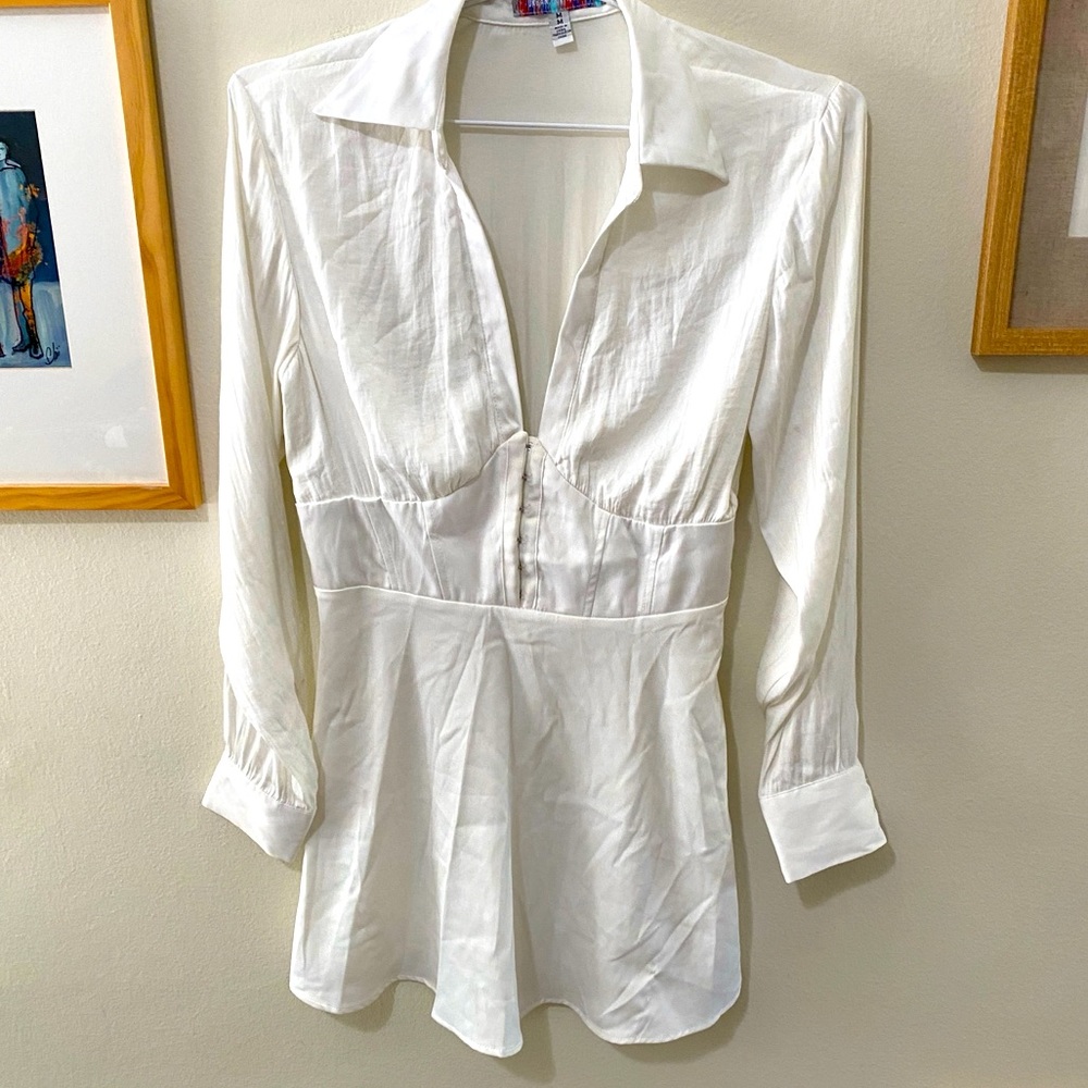 Urban Outfitters White Silk Bustier Collared Mini Dress Sz M